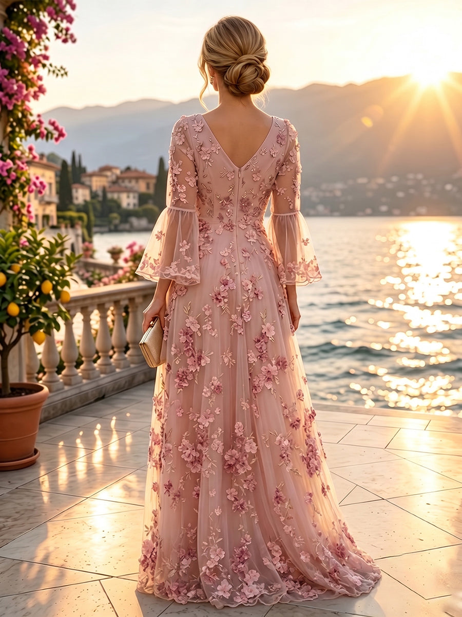 A-Line/Princess Scoop Neck Chiffon Floor-Length Mother of the Bride & Groom Dresses with Lace Appliques & Pleats (SHI22501554)