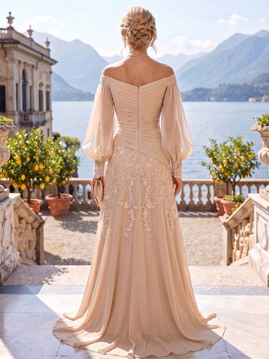 Sheath/Column Strapless Stretch Jersey Maxi Mother of the Bride & Groom Dresses with 3D Flowers & Slit (SHI22501694)