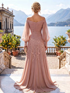 A-Line/Princess Off Shoulder Chiffon Floor-Length Mother of the Bride & Groom Dresses with Lace Appliques & Pleats (SHI22501566)