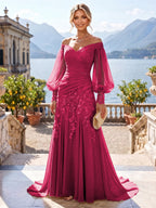 A-Line/Princess Off Shoulder Chiffon Floor-Length Mother of the Bride & Groom Dresses with Lace Appliques & Pleats (SHI22501566)