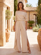 A-Line/Princess V-Neck Chiffon Maxi Mother of the Bride & Groom Dresses with Feather Trim & Pleats (SHI22501651)