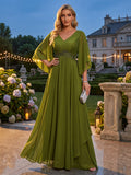 A-Line/Princess V-Neck Chiffon Floor-Length Mother of the Bride & Groom Dresses with Pleats (SHI22501587)