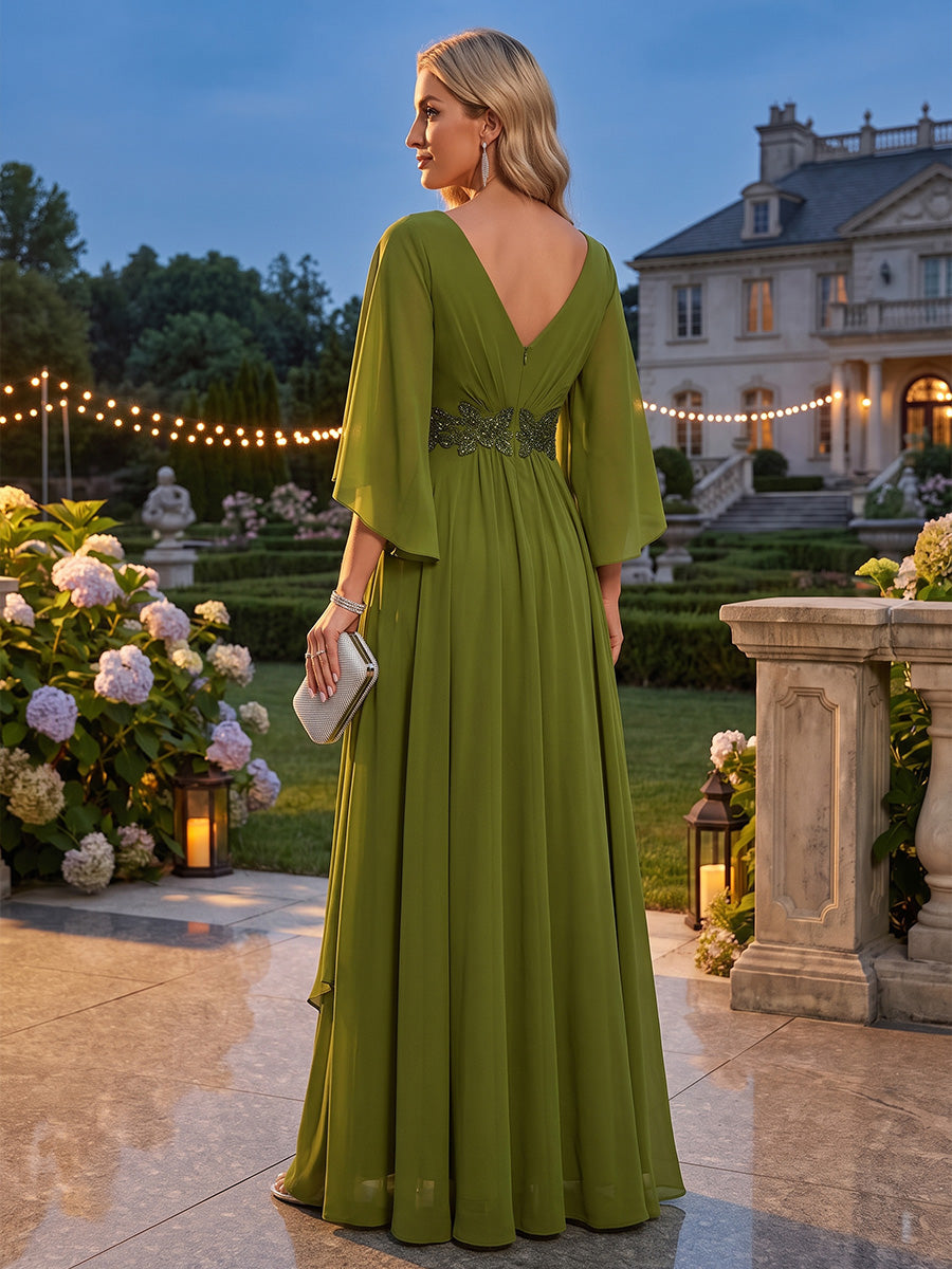 A-Line/Princess V-Neck Chiffon Floor-Length Mother of the Bride & Groom Dresses with Pleats (SHI22501587)
