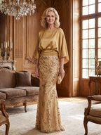 Sheath/Column Lace Appliques Maxi Mother of the Bride & Groom Dresses with Ruched Waist & Satin Bodice (SHI22501596)
