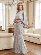 Sheath/Column Lace Appliques Maxi Mother of the Bride & Groom Dresses with Ruched Waist & Satin Bodice (SHI22501596)