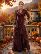 A-Line/Princess V-Neck Glitter Maxi Mother of the Bride & Groom Dresses with Ruffles (SHI22501597)