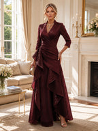 A-Line/Princess V-Neck Glitter Maxi Mother of the Bride & Groom Dresses with Ruffles (SHI22501597)