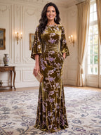 Sheath/Column Scoop Neck Velvet Floor-Length Mother of the Bride & Groom Dresses with Ruched Waist & Pockets (SHI22501602)