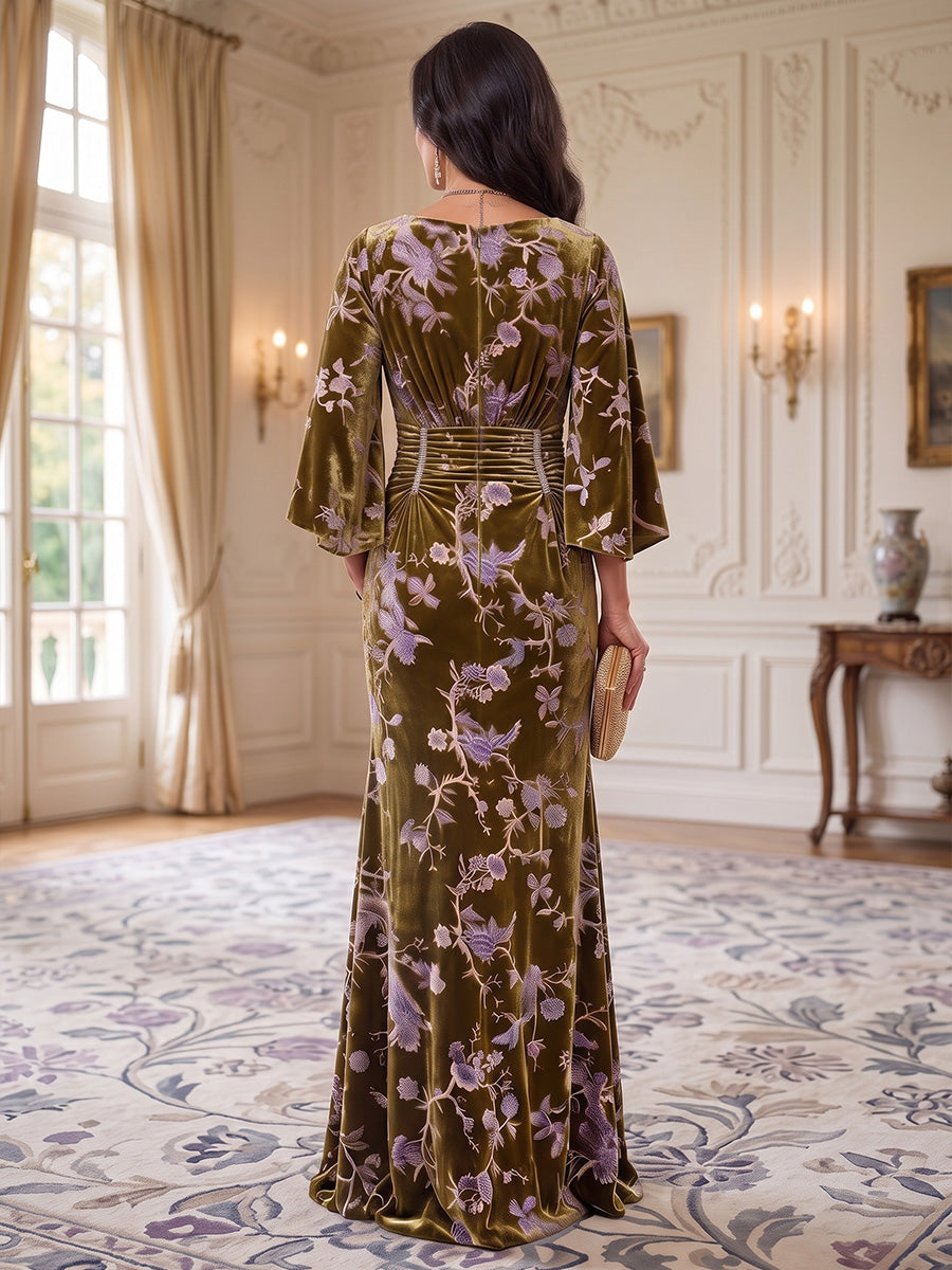 Sheath/Column Scoop Neck Velvet Floor-Length Mother of the Bride & Groom Dresses with Ruched Waist & Pockets (SHI22501602)
