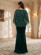 Sheath/Column Scoop Neck Velvet Floor-Length Mother of the Bride & Groom Dresses with Lace Appliques Bodice & Ruched Waist (SHI22501604)