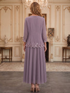 A-Line/Princess V-Neck Chiffon Floor-Length Mother of the Bride & Groom Dresses with Bolero Jacket, Sequin, Pleats & Lace Appliques (SHI22501607)