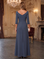 A-Line/Princess Off Shoulder Chiffon Floor-Length Mother of the Bride & Groom Dresses with Lace Appliques & Pleats (SHI22501566)