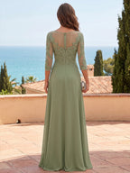 A-Line/Princess Scoop Neck Chiffon Floor-Length Mother of the Bride & Groom Dresses with Lace Appliques & Pleats (SHI22501611)