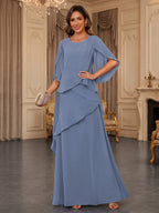 A-Line/Princess Scoop Neck Chiffon Floor-Length Mother of the Bride & Groom Dresses with Tiered Layers & Ruffles (SHI22501613)
