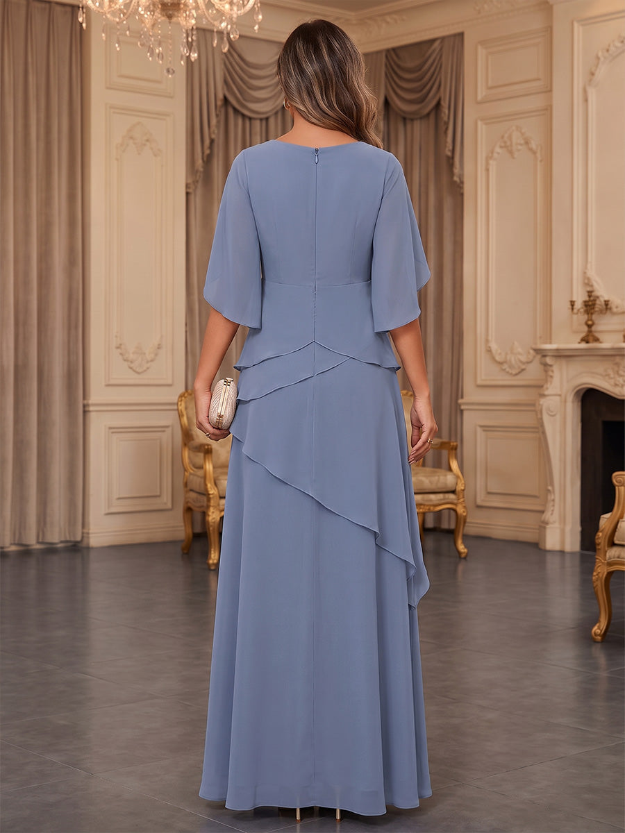 A-Line/Princess Scoop Neck Chiffon Floor-Length Mother of the Bride & Groom Dresses with Tiered Layers & Ruffles (SHI22501613)