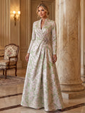 A-Line/Princess V-Neck Jacquard Maxi Mother of the Bride & Groom Dresses with 3D Flowers & Ruched Waist (SHI22501616)