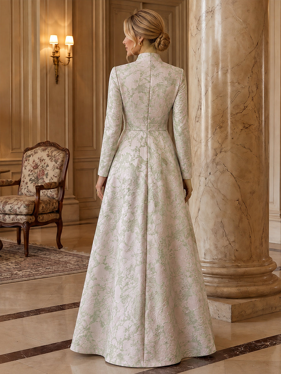 A-Line/Princess V-Neck Jacquard Maxi Mother of the Bride & Groom Dresses with 3D Flowers & Ruched Waist (SHI22501616)