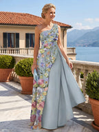 Sheath/Column One Shoulder Floral Embroidery Floor-Length Mother of the Bride & Groom Dresses with Side Draped Sash (SHI22501617)