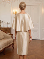 Sheath/Column Scoop Neck Satin Tea-Length Mother of the Bride & Groom Dresses with Ruched Waist (SHI22501621)