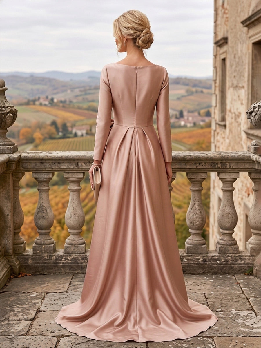 A-Line/Princess Scoop Neck Satin High-Low Mother of the Bride & Groom Dresses with Ruffles & Bow (SHI22501630)