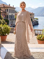 Sheath/Column Scoop Neck Chiffon Floor-Length Mother of the Bride & Groom Dresses with Lace Appliques (SHI22501639)