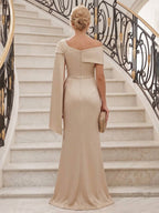 Sheath/Column Asymmetric Neck Satin Maxi Mother of the Bride & Groom Dresses with Side Sash, Slit & Ruched Waist (SHI22501643)