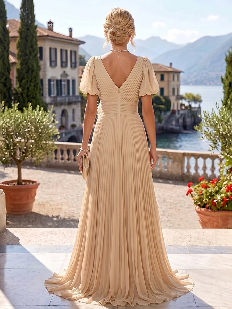 A-Line/Princess Off Shoulder Chiffon Floor-Length Mother of the Bride & Groom Dresses with Lace Appliques & Pleats (SHI22501566)