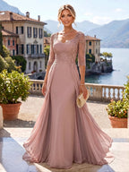 A-Line/Princess Sweetheart Chiffon Maxi Mother of the Bride & Groom Dresses with Lace Appliques & Sweep Train (SHI22501652)