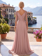 A-Line/Princess Sweetheart Chiffon Maxi Mother of the Bride & Groom Dresses with Lace Appliques & Sweep Train (SHI22501652)