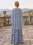 A-Line/Princess Scoop Neck Floral Embroidery Maxi Mother of the Bride & Groom Dresses with Cape (SHI22501660)