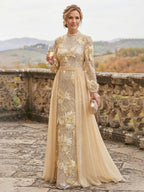 Sheath/Column High Neck Sequin Maxi Mother of the Bride & Groom Dresses with Floral Embroidery & Pleats (SHI22501661)