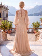 A-Line/Princess Off Shoulder Chiffon Floor-Length Mother of the Bride & Groom Dresses with Lace Appliques & Pleats (SHI22501667)