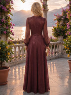 A-Line/Princess V-Neck Glitter Maxi Mother of the Bride & Groom Dresses with Ruffles & Ruched Waist (SHI22501672)