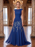 A-Line/Princess Cowl Neck Chiffon Floor-Length Mother of the Bride & Groom Dresses with Lace Appliques & Pleats (SHI22501682)
