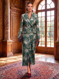 Sheath/Column V-Neck Jacquard Tea-Length Mother of the Bride & Groom Dresses with Slit & Pockets (SHI22501696)