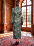 Sheath/Column V-Neck Jacquard Tea-Length Mother of the Bride & Groom Dresses with Slit & Pockets (SHI22501696)