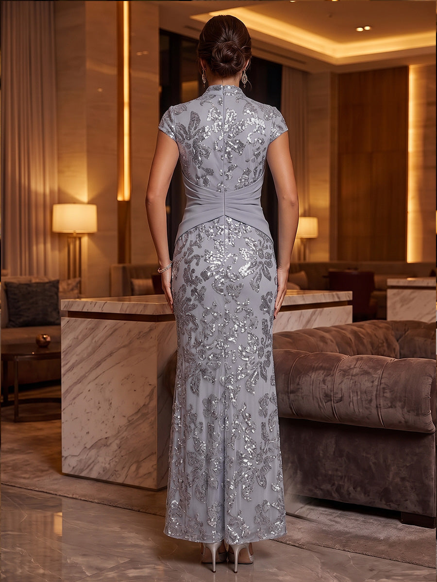 Sheath/Column V-Neck Sequin Maxi Mother of the Bride & Groom Dresses with Ruched Waist & Side Sash (SHI22501697)