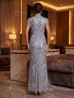 Sheath/Column V-Neck Sequin Maxi Mother of the Bride & Groom Dresses with Ruched Waist & Side Sash (SHI22501697)