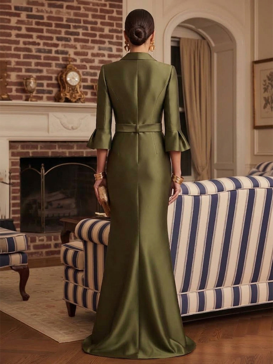 A-Line/Princess V-Neck Jacquard Floor-Length Mother of the Bride & Groom Dresses with Ruched Waist (SHI22501580)