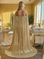 A-Line/Princess Scoop Neck Pleated Satin Evening Dresses with Sequins (SHI22500066)