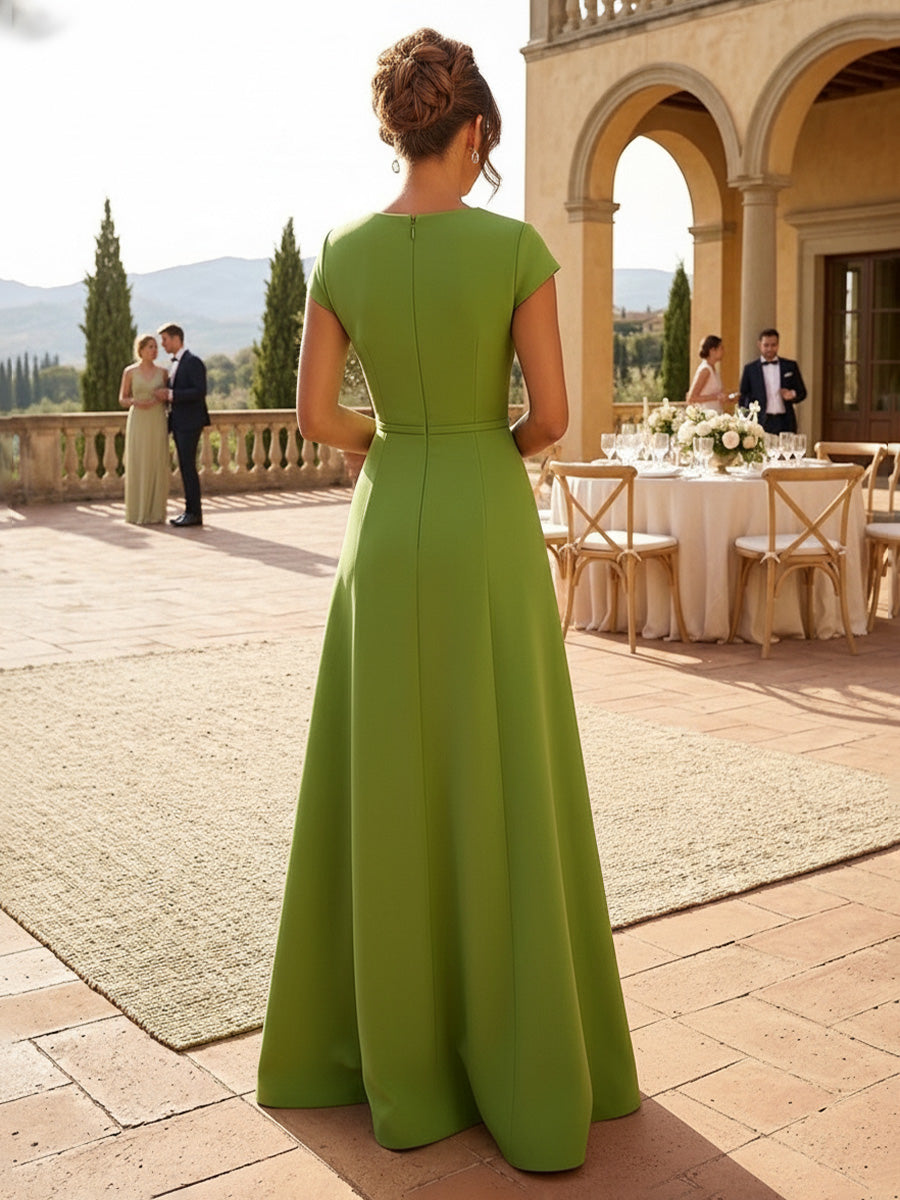 A-Line/Princess Scoop Neck Pleated Satin Evening Dresses with Sequins (SHI22500066)