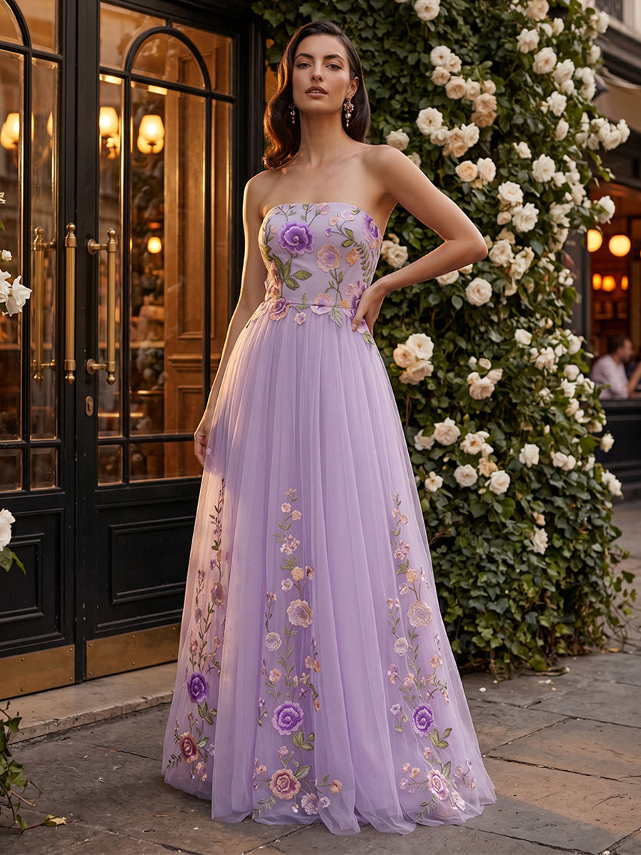 Tulle A-Line/Princess Off Shoulder Floor-Length Mother of the Bride & Groom Dresses with 3D Flowers (SHI22501019)