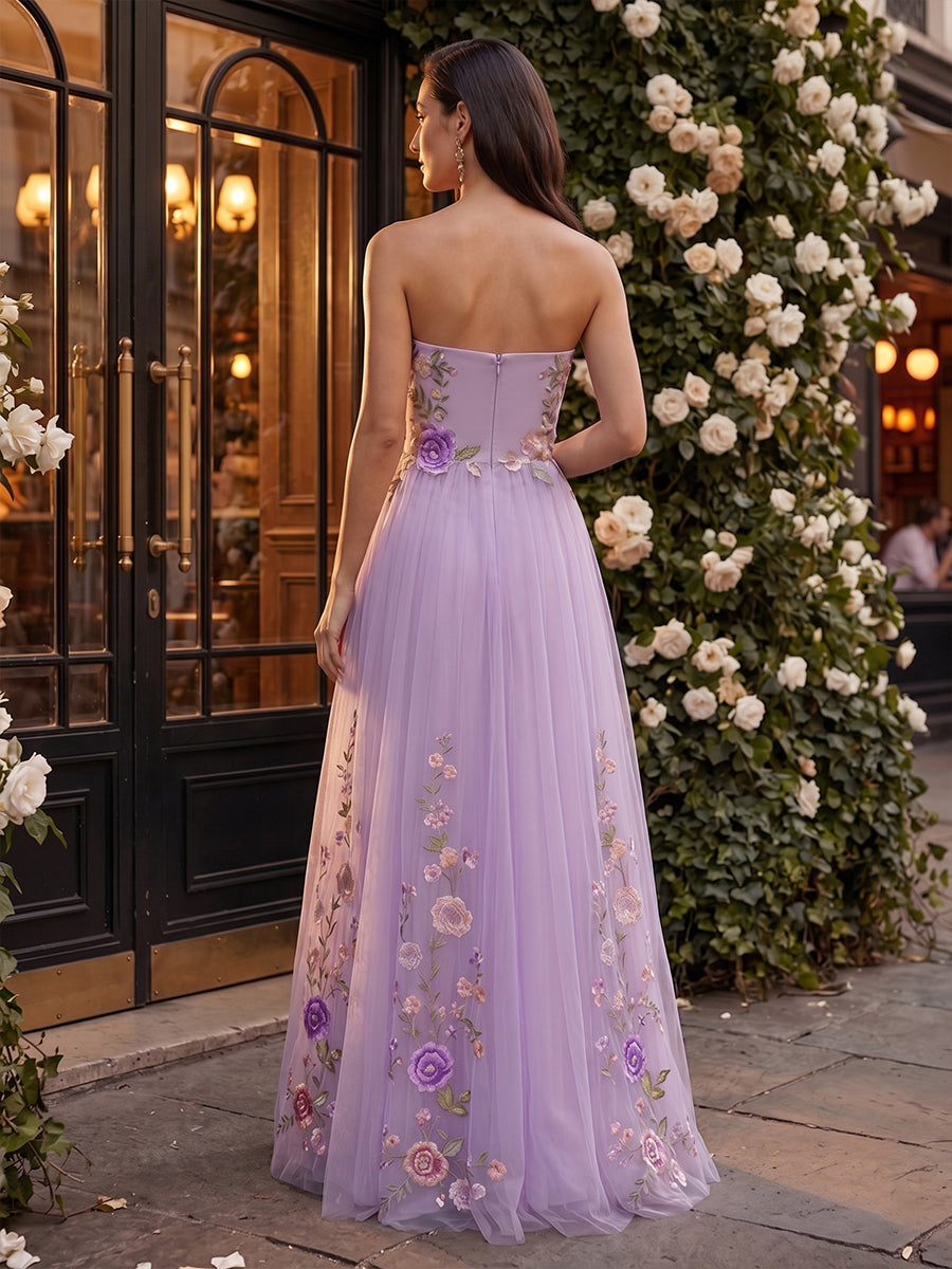 Tulle A-Line/Princess Off Shoulder Floor-Length Mother of the Bride & Groom Dresses with 3D Flowers (SHI22501019)