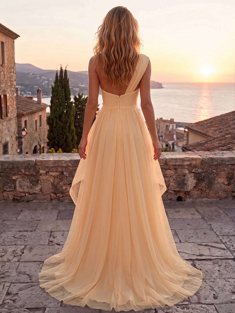 Chiffon Lace A-Line/Princess Off Shoulder Long Mother of the Bride & Groom Dresses with Ruched Waist & Sweep Train (SHI22501250)