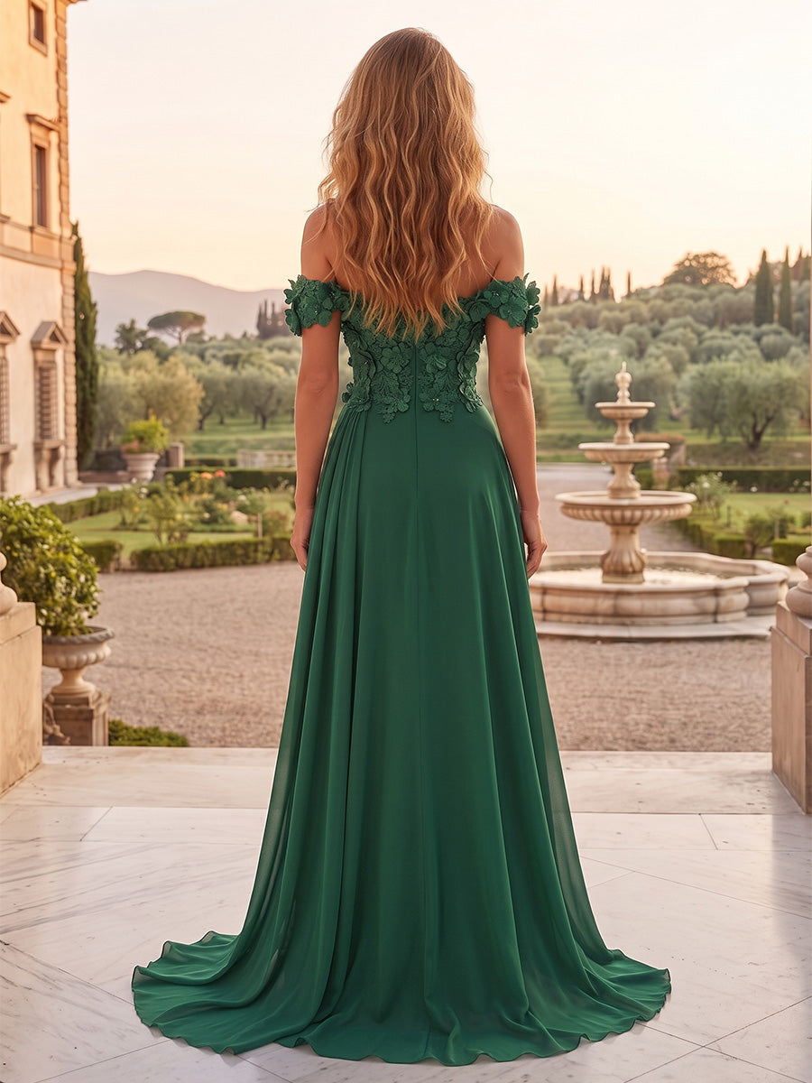 A-Line/Princess Sweetheart Chiffon Maxi Mother of the Bride & Groom Dresses with Lace Appliques & Sweep Train (SHI22501652)