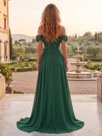 A-Line/Princess Sweetheart Chiffon Maxi Mother of the Bride & Groom Dresses with Lace Appliques & Sweep Train (SHI22501652)