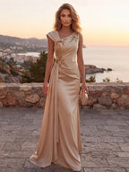 Sheath/Column Off Shoulder Stretch Jersey Floor-Length Mother of the Bride & Groom Dresses with Lace Appliques Sleeves & Slit (SHI22501550)