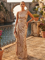 Jacquard Sheath/Column V-Neck Floor-Length Mother of the Bride & Groom Dresses with Ruched Waist (SHI22501059)