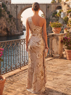 Jacquard Sheath/Column V-Neck Floor-Length Mother of the Bride & Groom Dresses with Ruched Waist (SHI22501059)