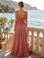 Sheath Satin 3/4 Sleeves Maxi Mother of the Bride & Groom Dresses with Chiffon Cape (SHI22500709)
